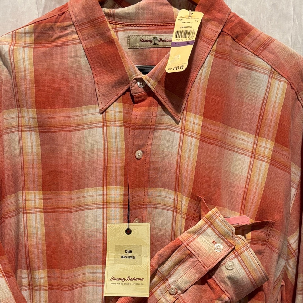 Tommy Bahama Plaid Button Down Shirt Beach Drive Long Sleeve 100% Tencel New